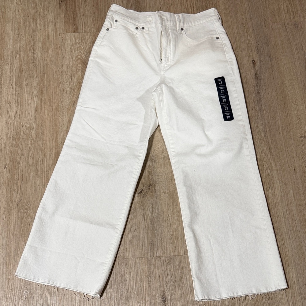 J. Crew White Cropped Wide-Leg Jeans
